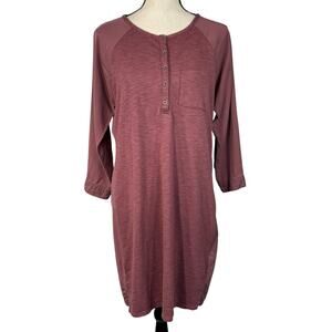 PrAna Small Hensley Henley Dress 3/4 Roll-Tab Sleeves Stretch Pocket Knee Length